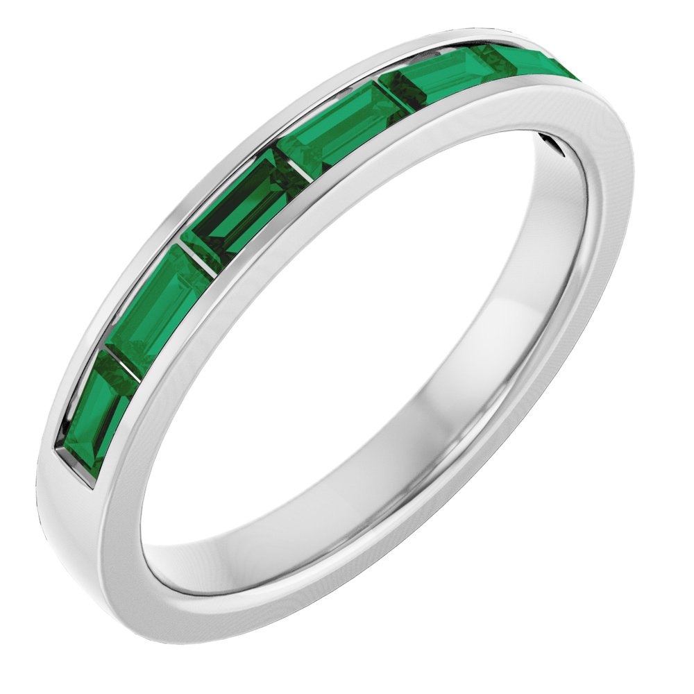 14K White Gold Lab-Grown Emerald Anniversary Band