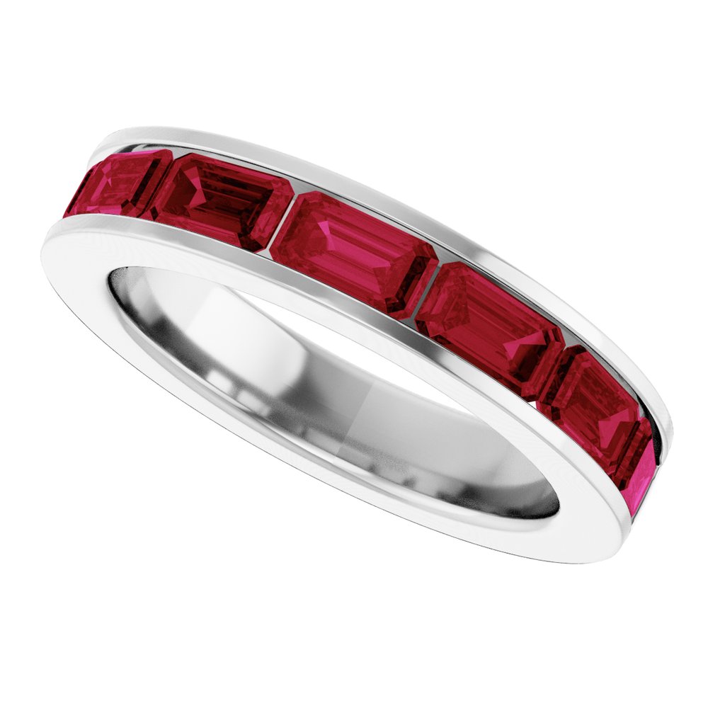 14K White Gold Lab-Grown Ruby Anniversary Band