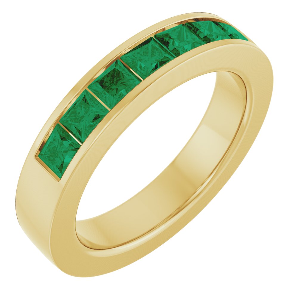 14K Yellow Gold Lab-Grown Emerald Anniversary Band