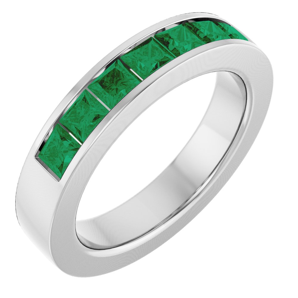 14K White Gold Lab-Grown Emerald Anniversary Band