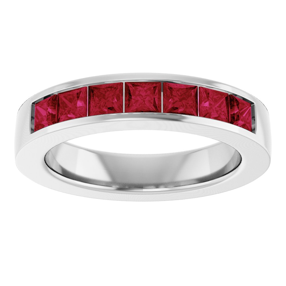 14K White Gold Lab-Grown Ruby Anniversary Band
