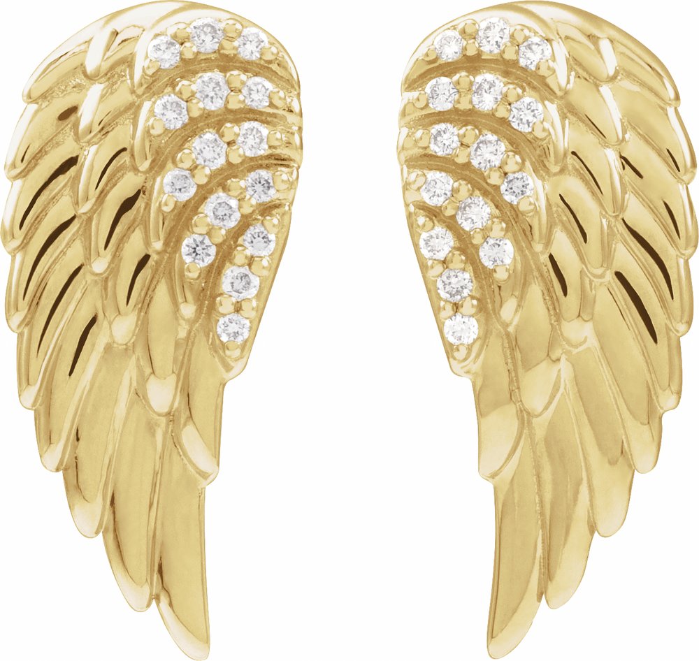 14K Yellow Gold .07 CTW Natural Diamond Angel Wing Earrings