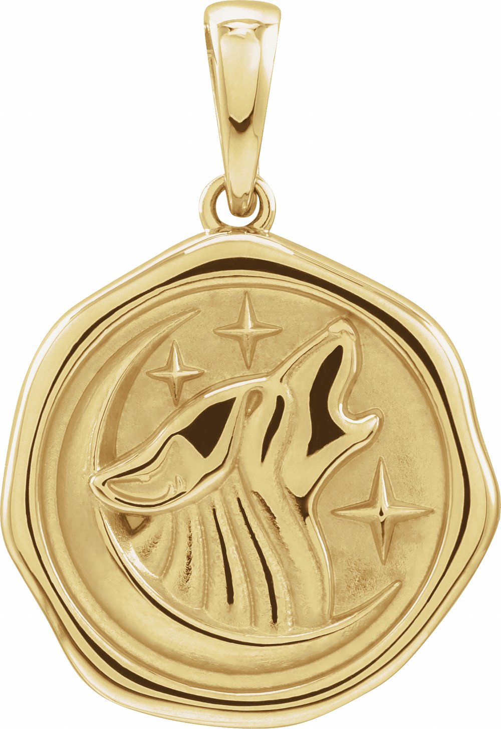 14K Yellow Gold Symbolic Wolf Animal Pendant