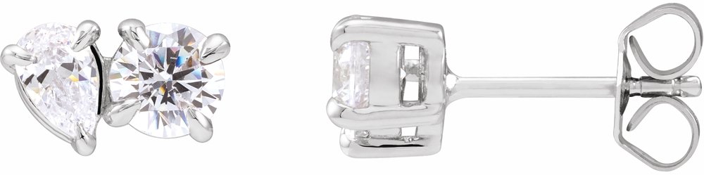 14K White 1 1/6 CTW Lab-Grown Diamond Two-Stone Stud Earrings