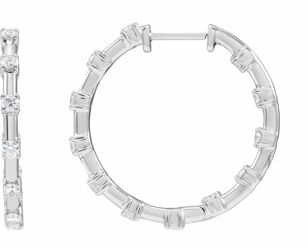 14K White Gold 1 CTW Lab-Grown Diamond Inside-Outside 25.1 mm Hoop Earrings