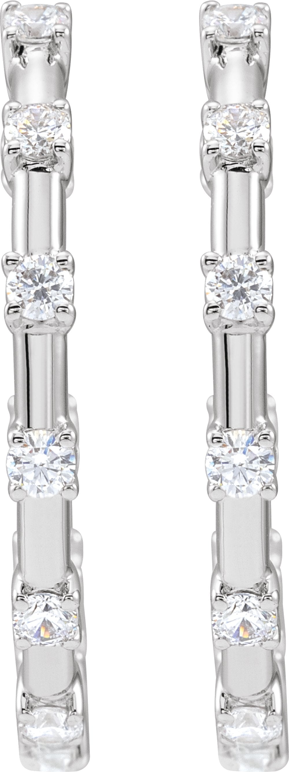 14K White Gold 1 CTW Lab-Grown Diamond Inside-Outside 25.1 mm Hoop Earrings