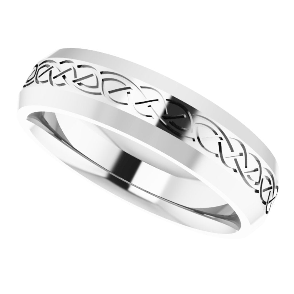 10K White Gold 5 mm Beveled-Edge Celtic-Inspired Comfort-Fit Flat Band Size 7