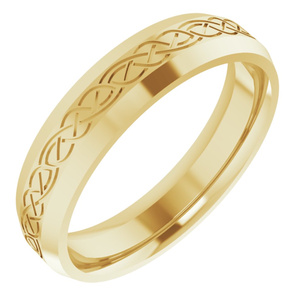 14K Yellow Gold 5 mm Beveled-Edge Celtic-Inspired Comfort-Fit Flat Band Size 9.5