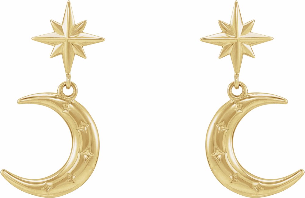 14K Yellow Crescent Moon Earrings