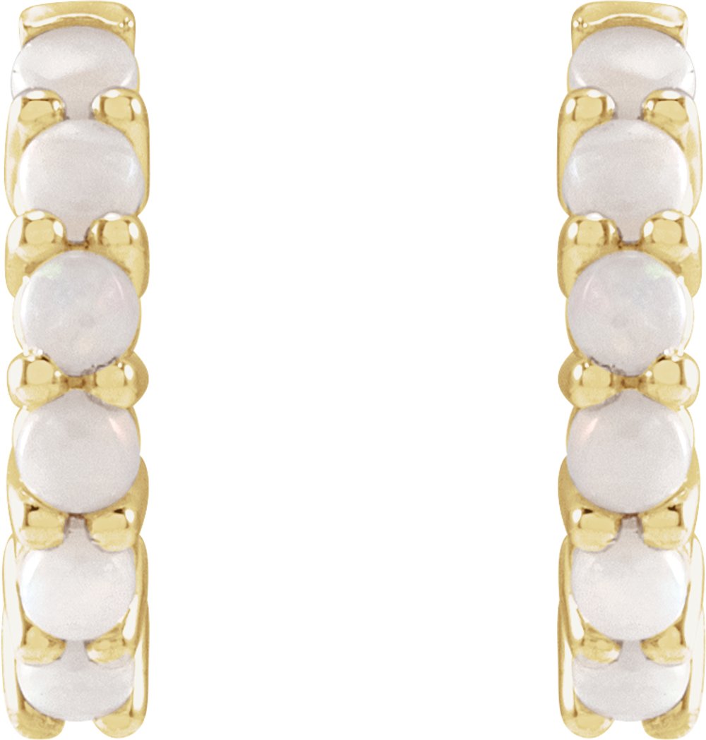 14K Yellow Gold Natural White Opal Cabochon Hinged 12.2 mm Hoop Earrings