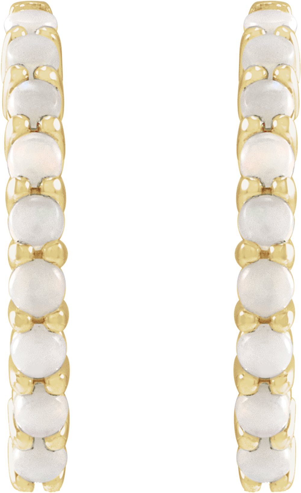 14K Yellow Gold Natural White Opal Cabochon Hinged 20 mm Hoop Earrings