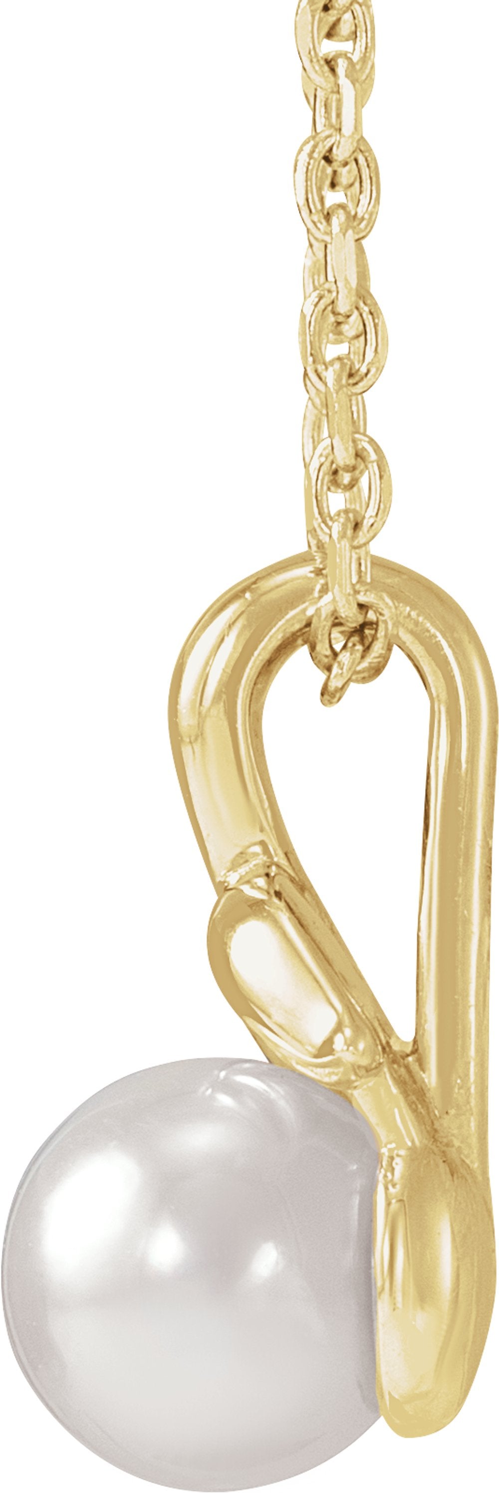 14K Yellow Gold 6 mm Cultured White Akoya Pearl Floral 16-18" Necklace