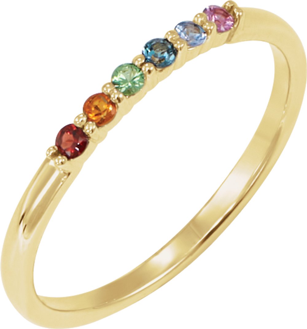 14K Yellow Gold Natural Multi-Gemstone Rainbow Stackable Ring