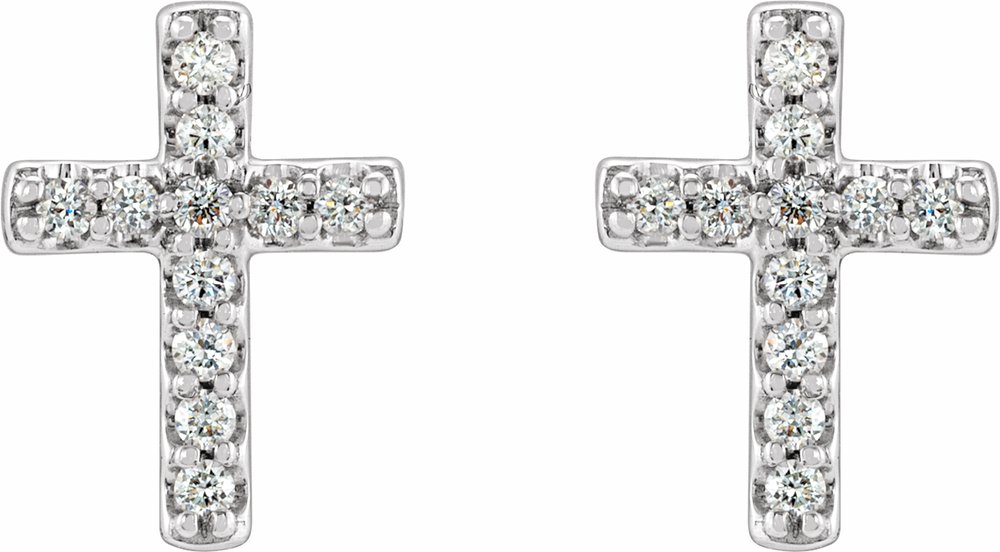 14K White Gold .08 CTW Natural Diamond Cross Earrings