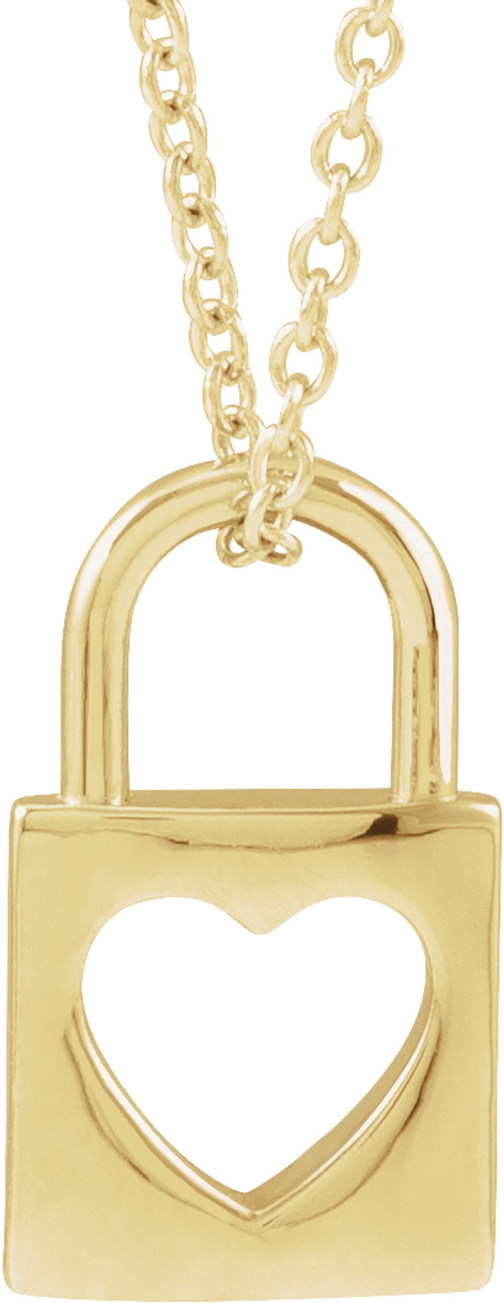 14K Yellow Gold 13.6x9 mm Cutout Heart Lock 16-18" Necklace