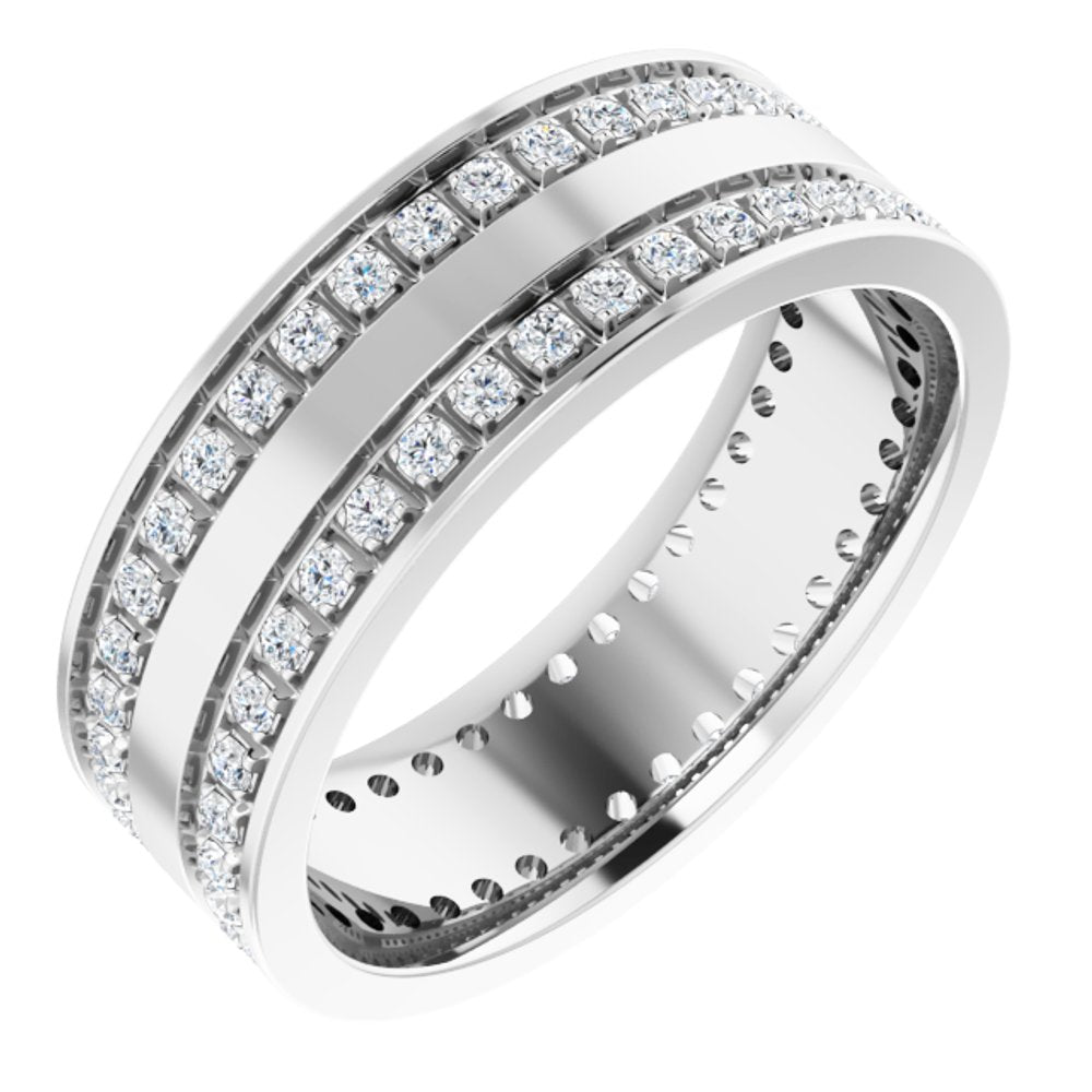 14K White Gold 3/4 CTW Lab-Grown Diamond Double Row Accented Band Size 9