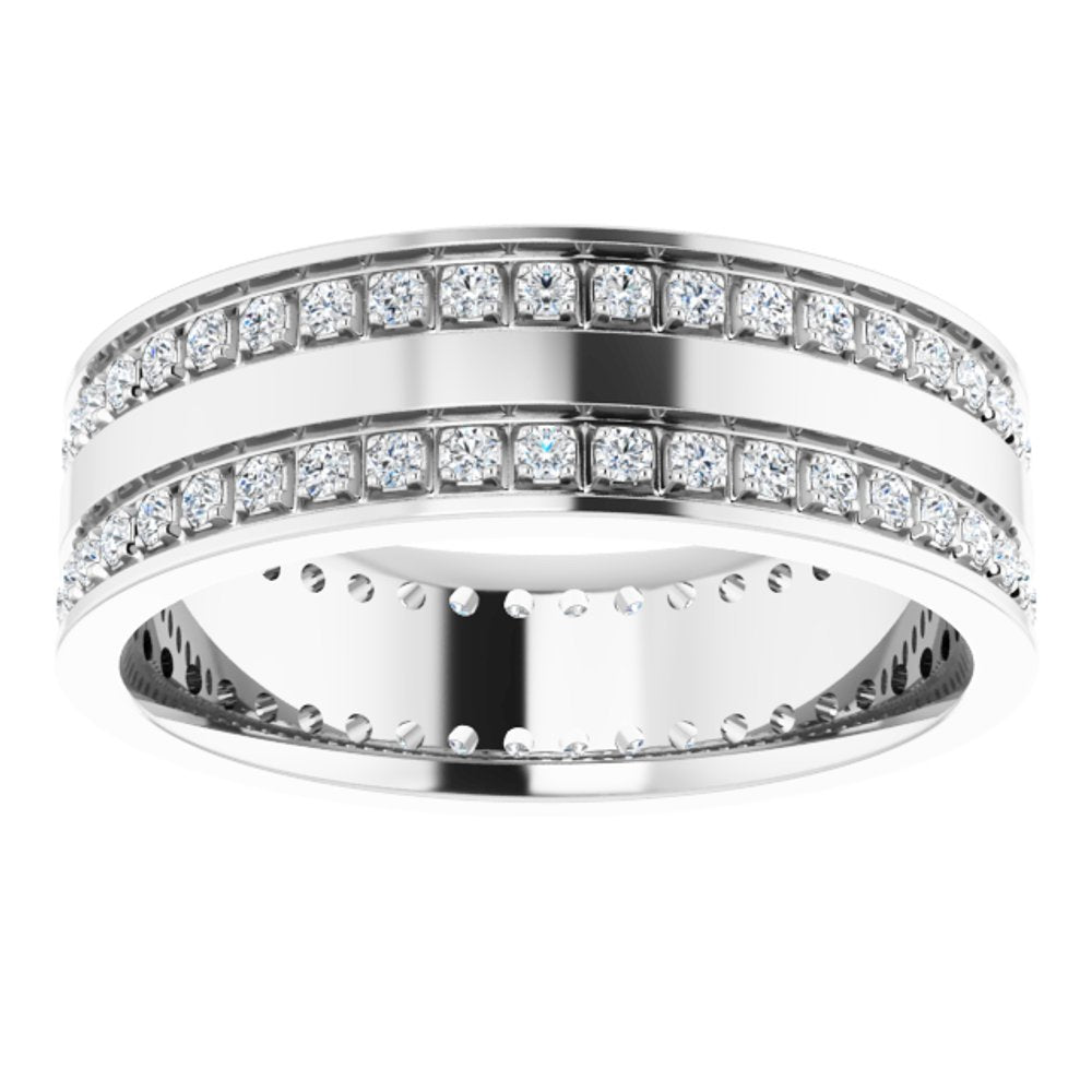 14K White Gold 3/4 CTW Lab-Grown Diamond Double Row Accented Band Size 10.5