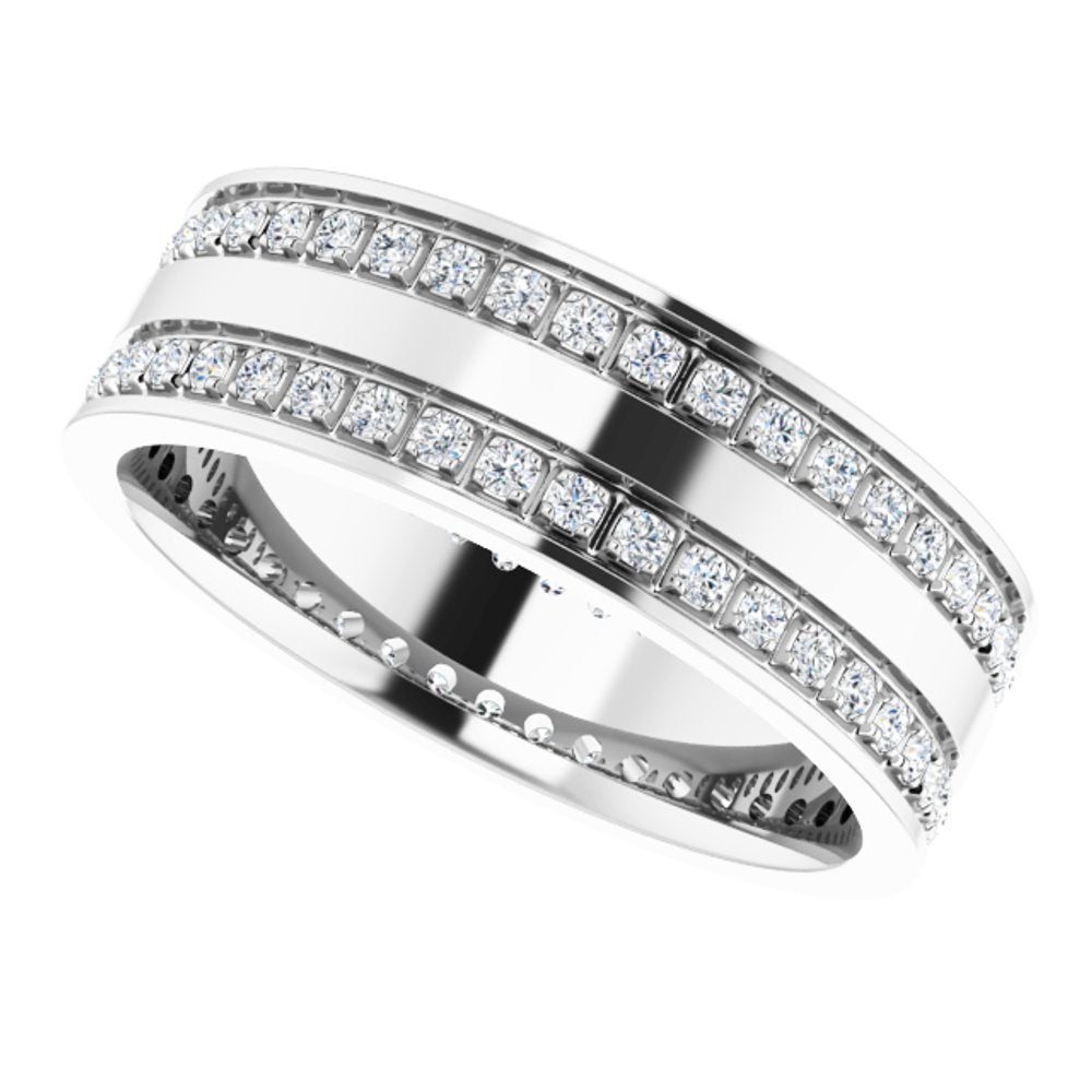 14K White Gold 3/4 CTW Lab-Grown Diamond Double Row Accented Band Size 10.5
