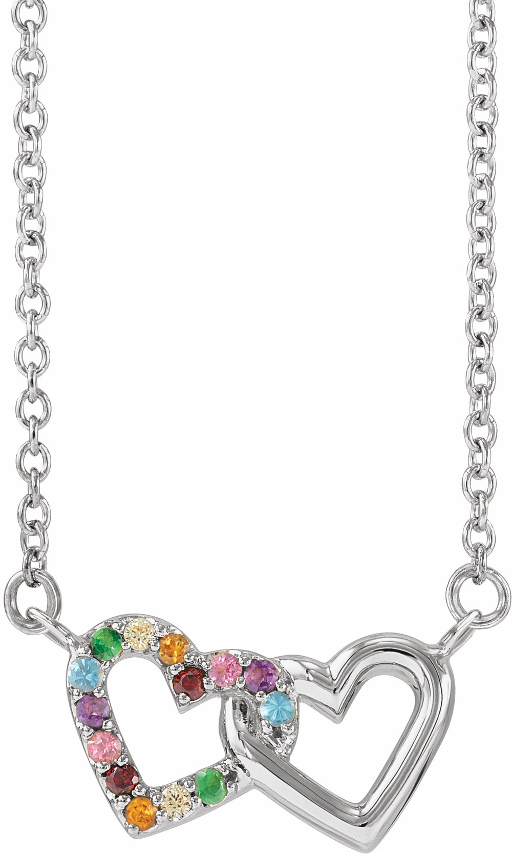 14K White Gold Natural Multi-Gemstone Rainbow 18" Necklace