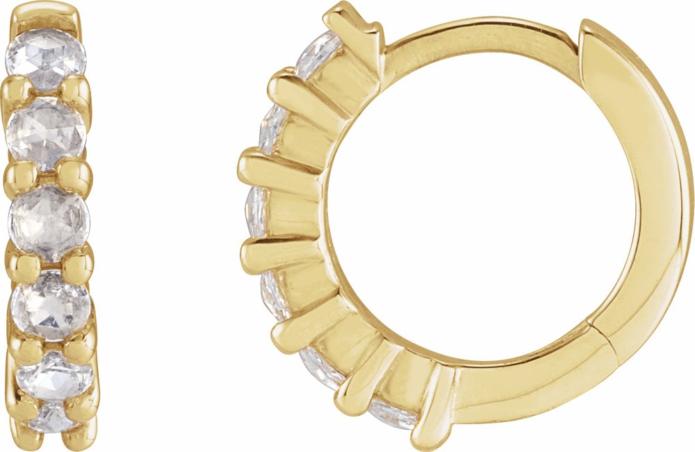 14K Yellow 1/5 CTW Rose-Cut Natural Diamond Hinged 12.2 mm Hoop Earrings