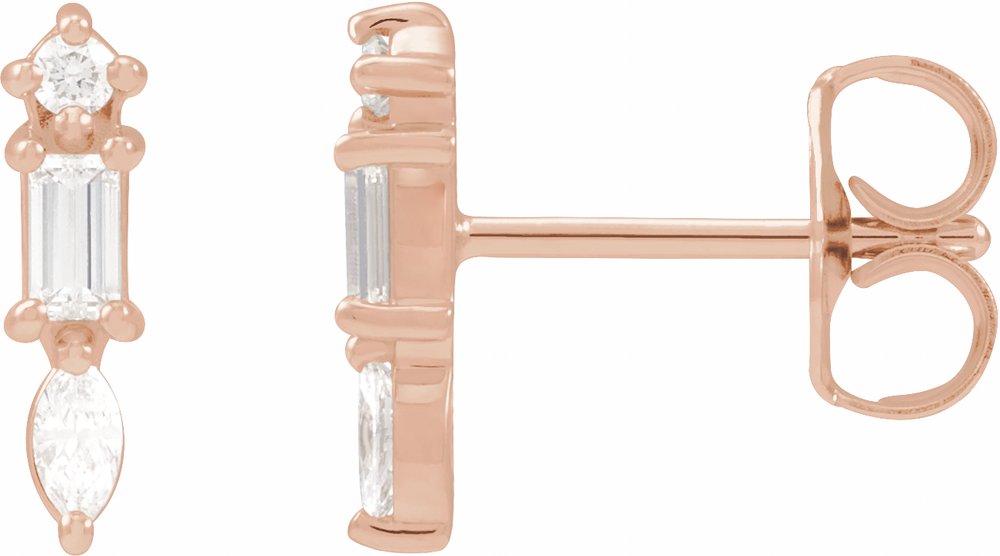 14K Rose Gold 1/6 CTW Natural Diamond Bar Earrings