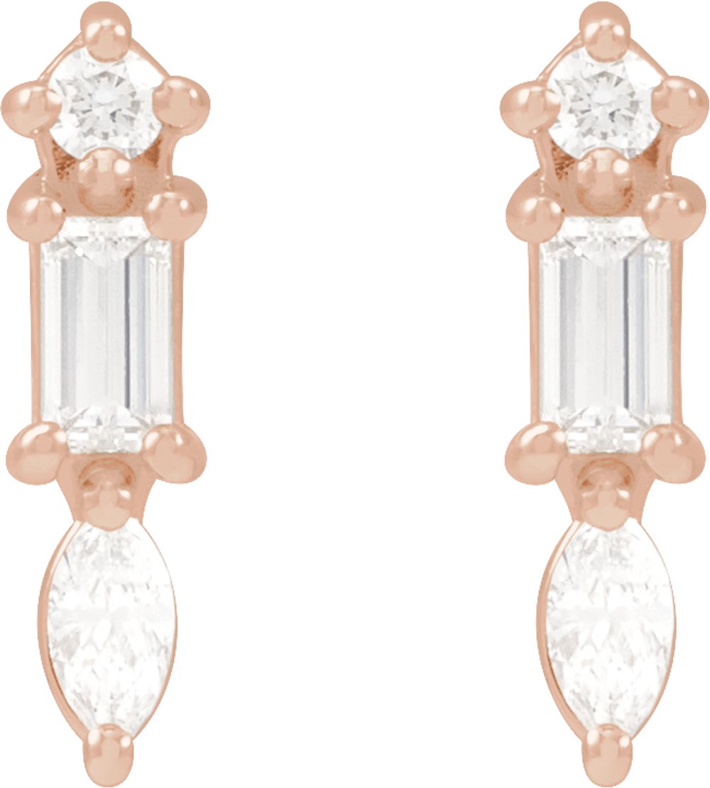 14K Rose Gold 1/6 CTW Natural Diamond Bar Earrings