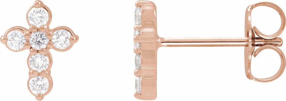 14K Rose Gold 1/6 CTW Natural Diamond Cross Earrings