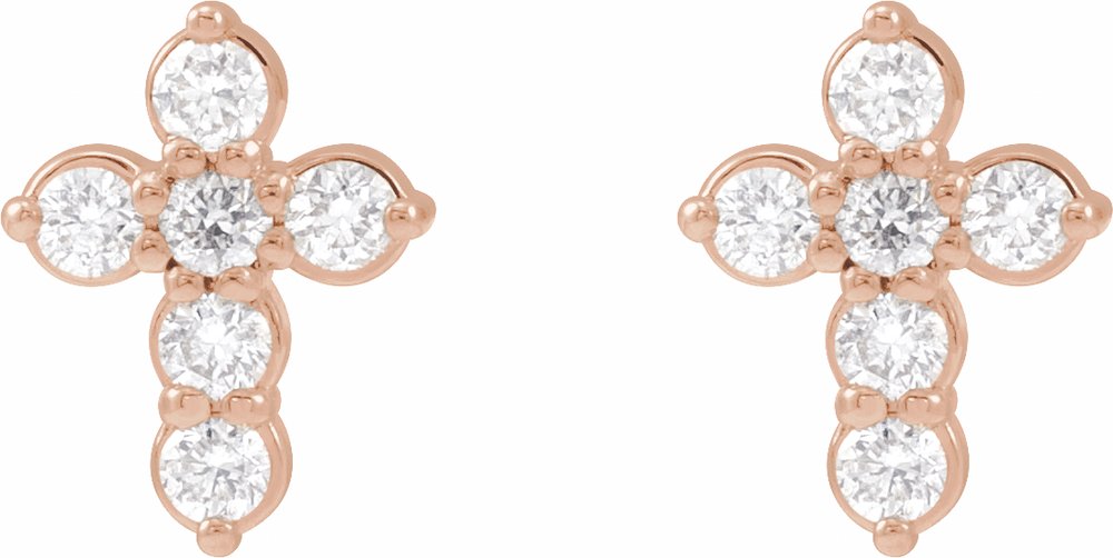14K Rose Gold 1/6 CTW Natural Diamond Cross Earrings