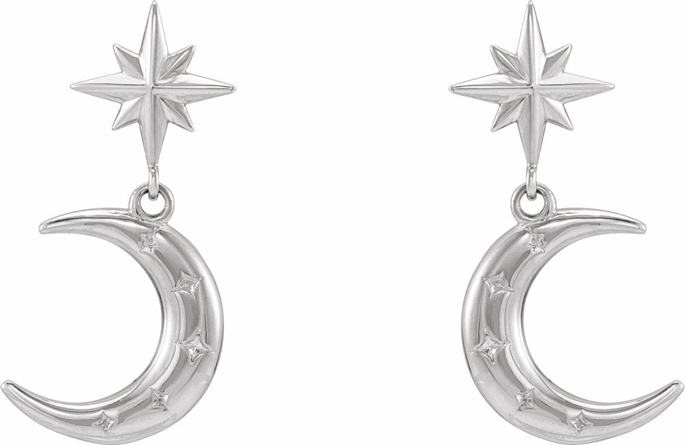 14K White Crescent Moon Earrings