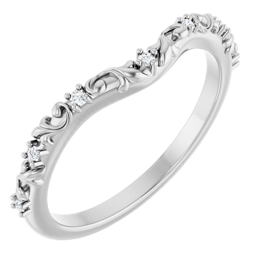 14K White Gold .05 CTW Natural Diamond Vintage-Inspired Contour Band