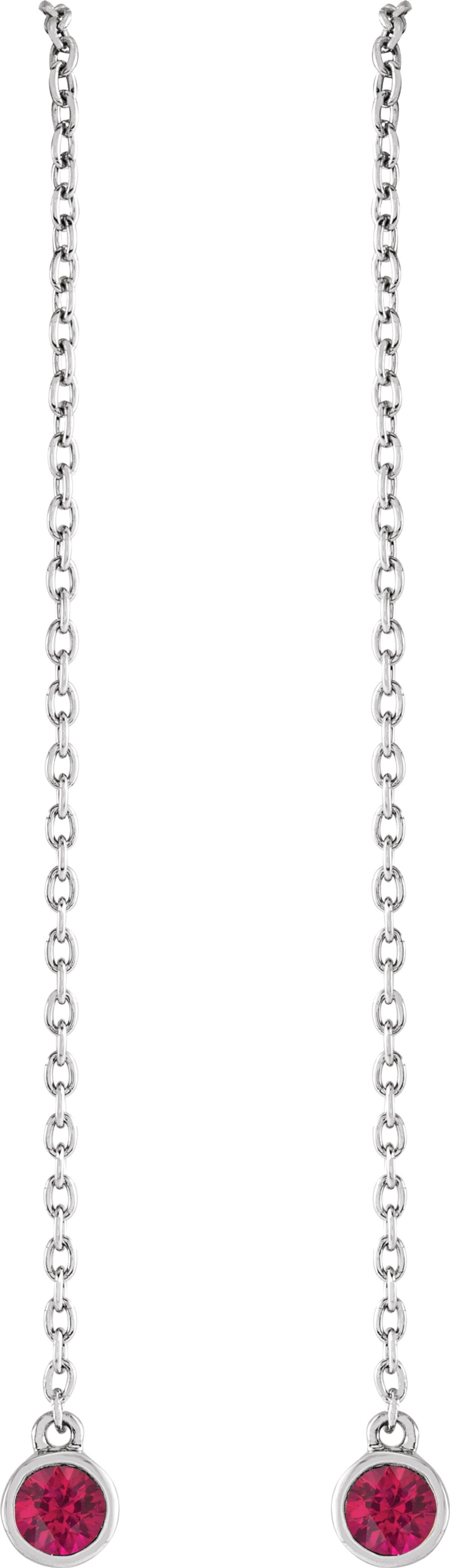 14K White Natural Ruby Chain Earrings