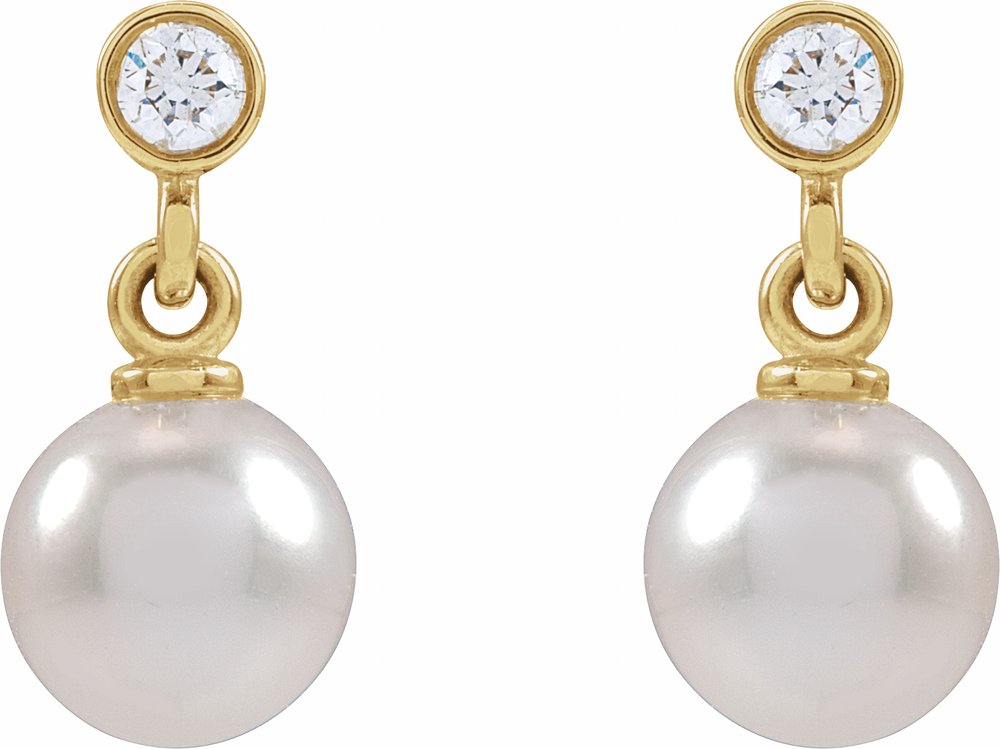 14K Yellow Gold Cultured White Akoya Pearl & .06 CTW Natural Diamond Earrings