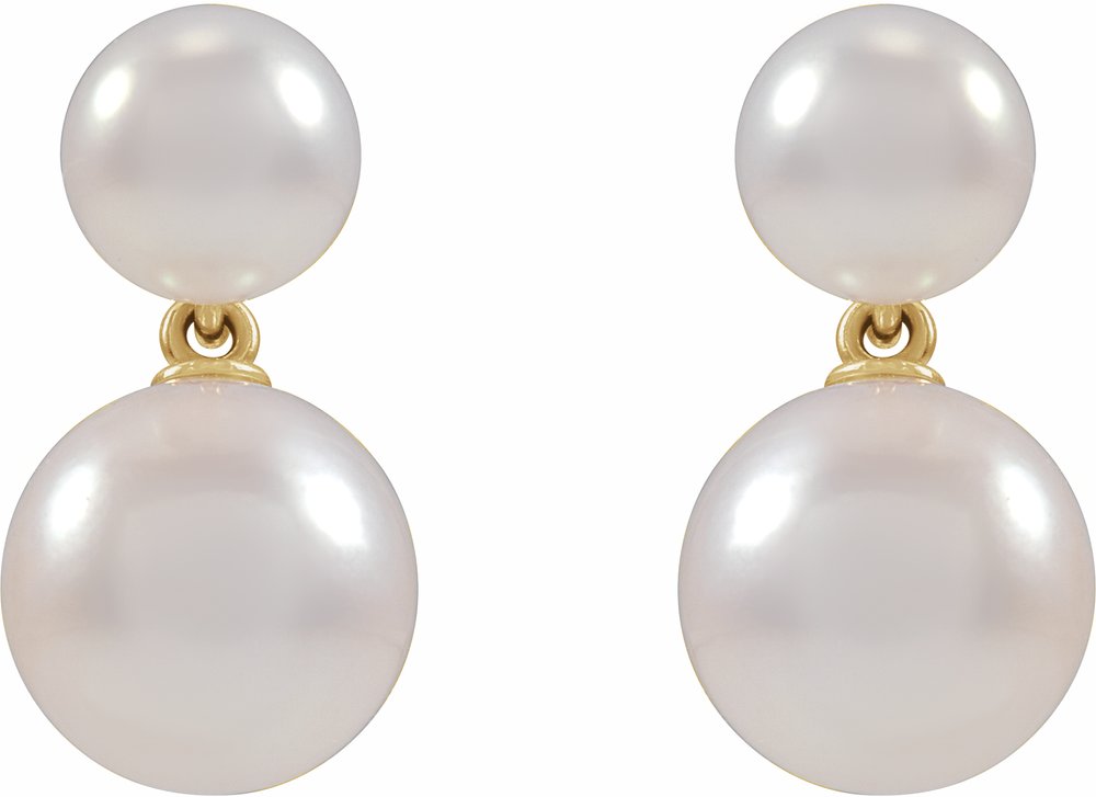 14K Yellow Gold Cultured White Freshwater Pearl Earrings