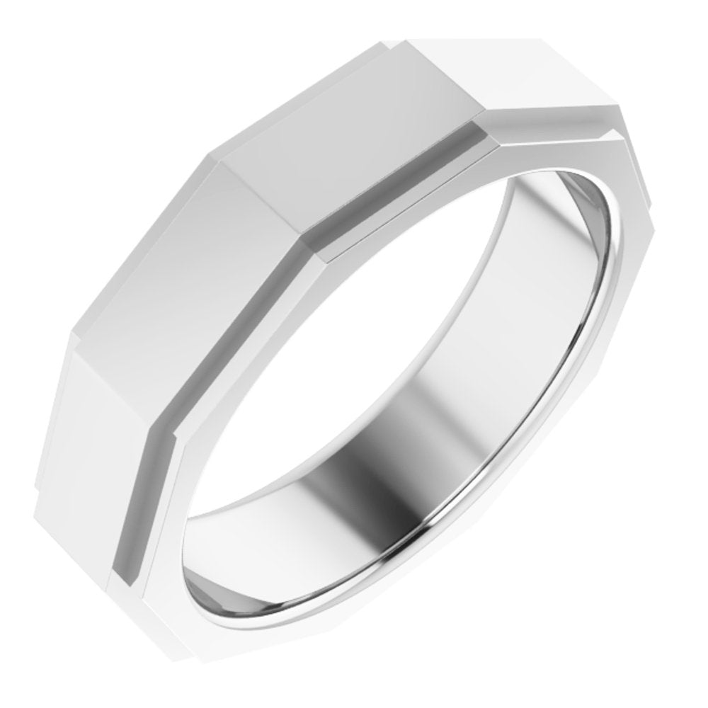 14K White 6 mm Stepped-Edge Geometric Half Round Band Size 10