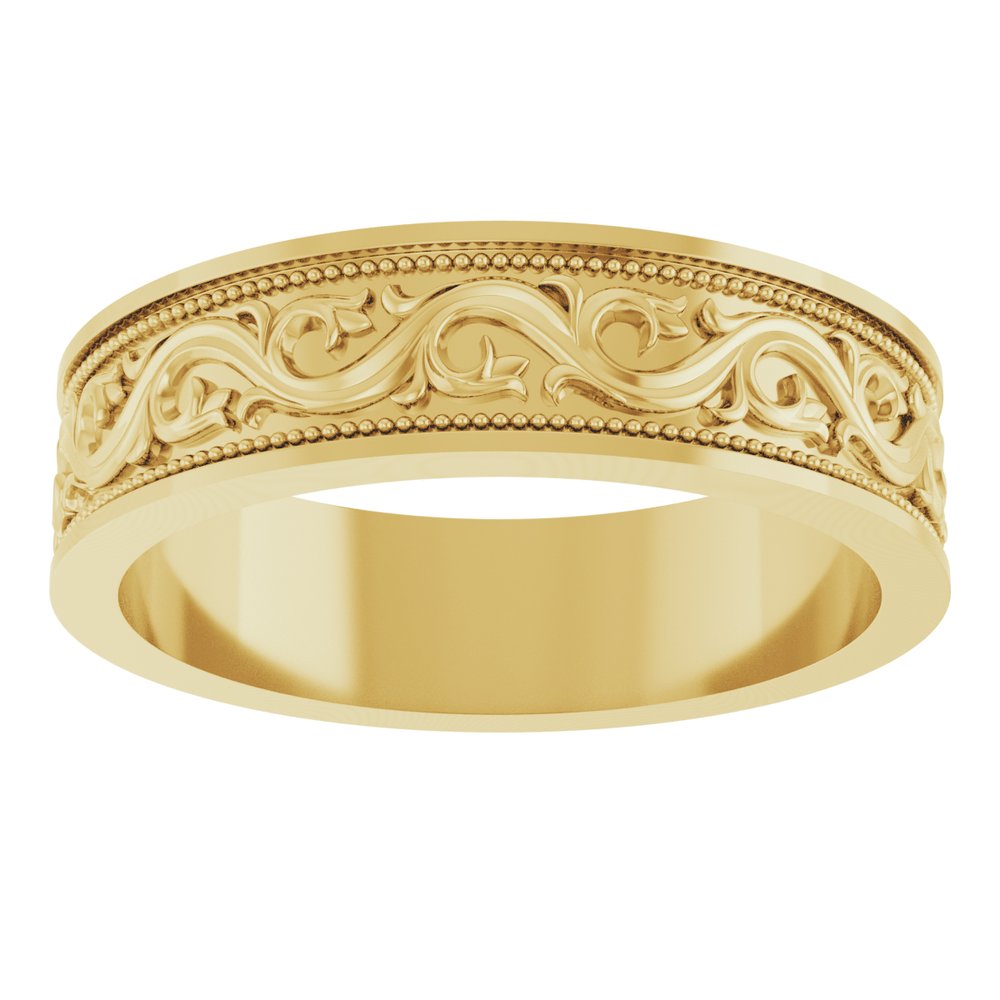 14K Yellow 6 mm Milgrain Sculptural Flat Band Size 10