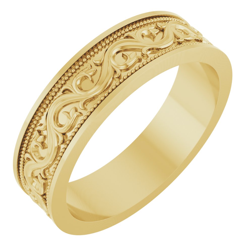 14K Yellow Gold 6 mm Milgrain Sculptural Flat Band Size 10
