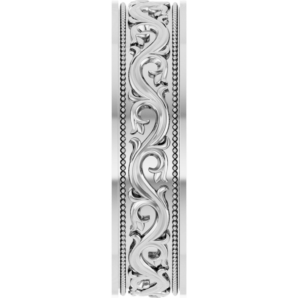 10K White Gold 6 mm Milgrain Sculptural Flat Band Size 10