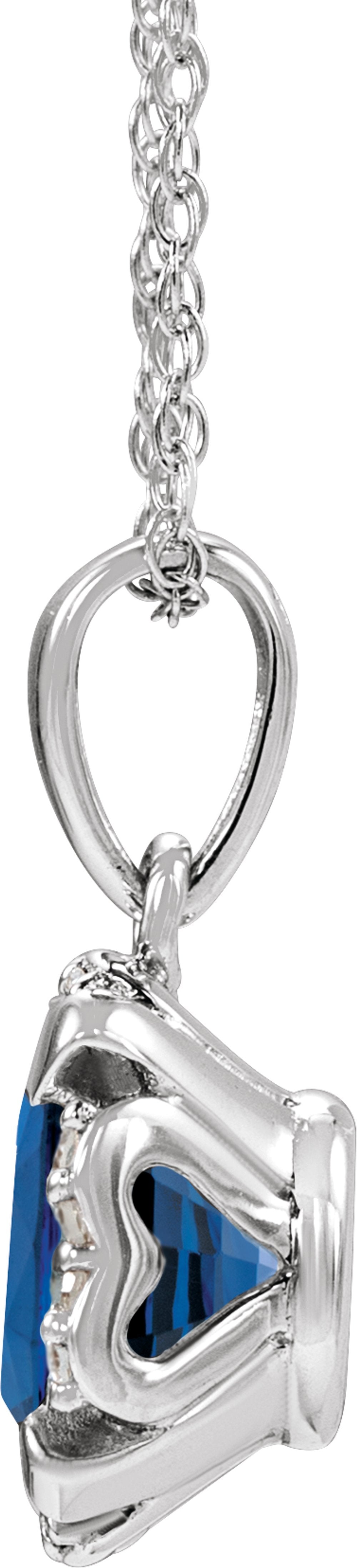 14K White Gold Lab-Grown Blue Sapphire & .04 CTW Natural Diamond 18" Necklace