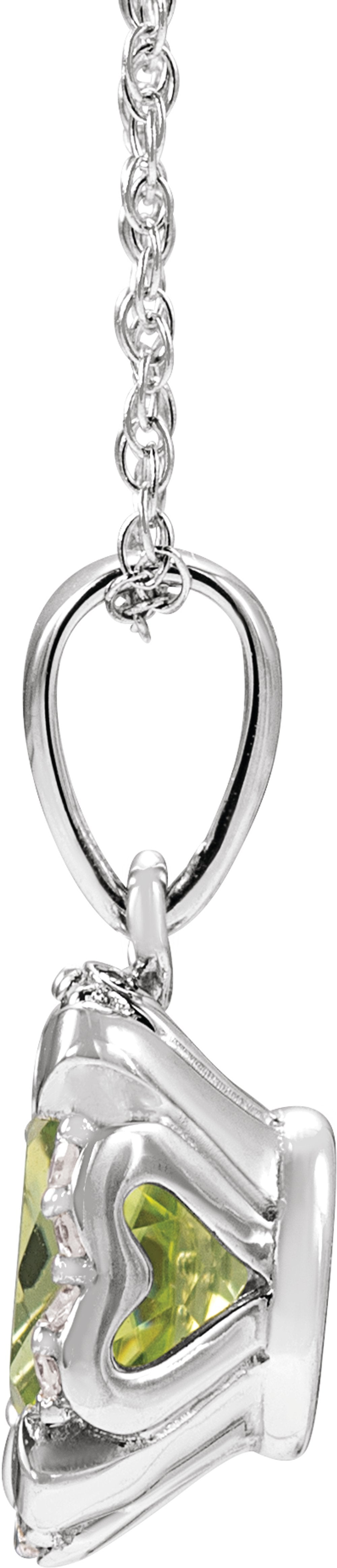14K White Gold Natural Peridot & .04 CTW Natural Diamond 18" Necklace