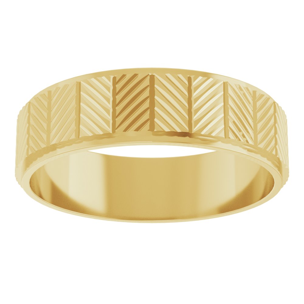 14K Yellow Gold 6 mm Chevron Grooved Flat Band Size 8