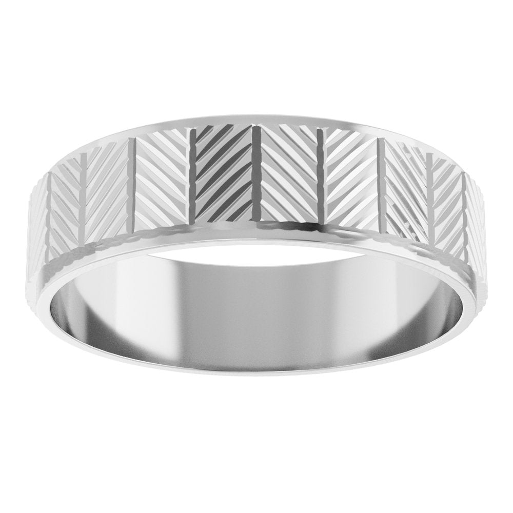 14K White Gold 6 mm Chevron Grooved Flat Band Size 10