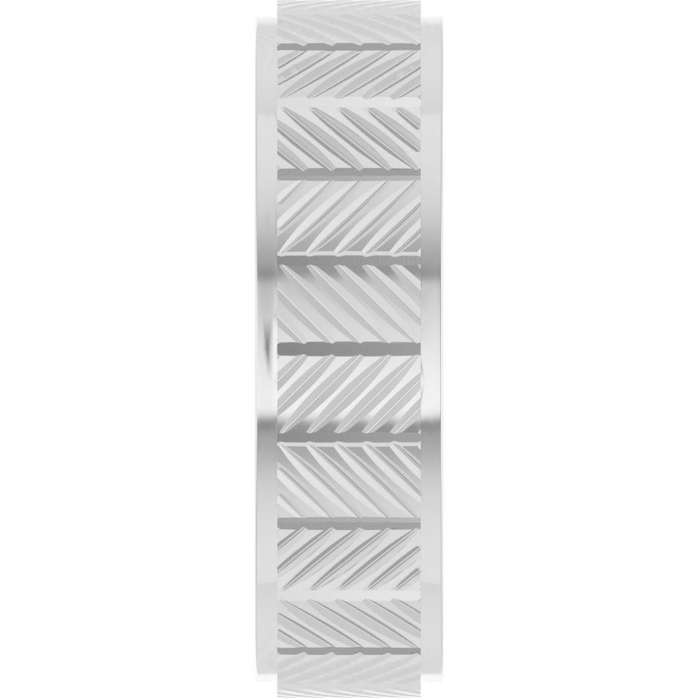 14K White Gold 6 mm Chevron Grooved Flat Band Size 10