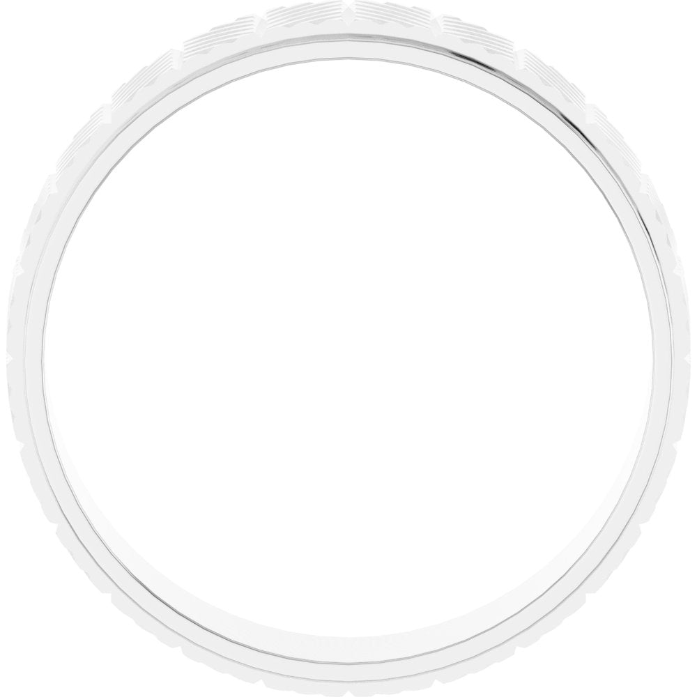 14K White Gold 6 mm Chevron Grooved Flat Band Size 10