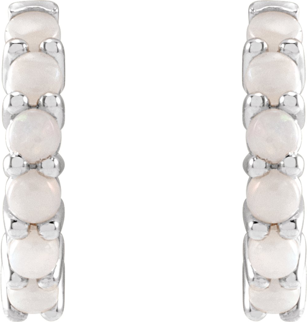 14K White Natural White Opal 12.21 mm Huggie Hoop Earrings