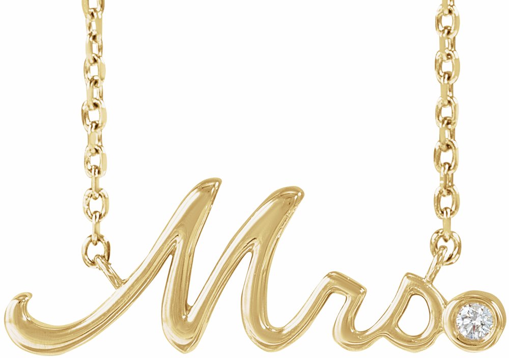 14K Yellow Gold .015 CT Natural Diamond "Mrs" 16-18" Necklace