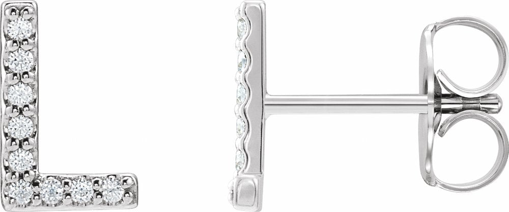 14K White .07 CTW Natural Diamond Initial L Earrings