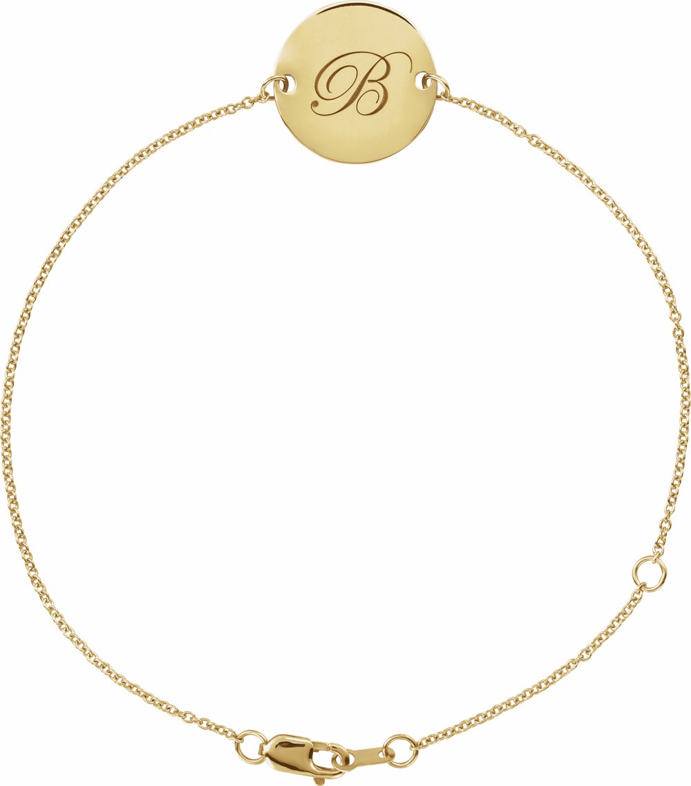 14K Yellow Gold Engravable Disc Adjustable 6 1/2-7 1/2" Bracelet