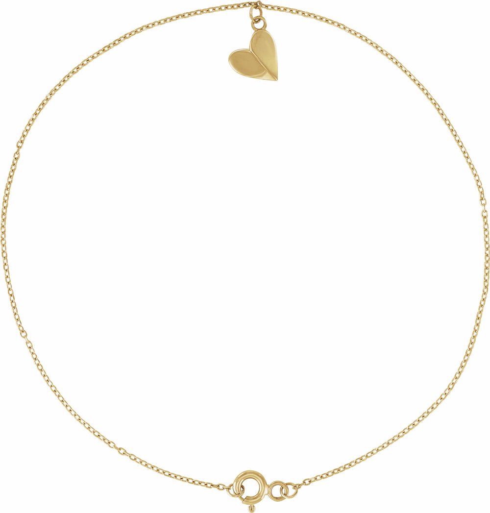 14K Yellow Gold Heart 9" Anklet