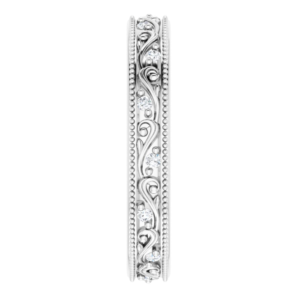 14K White 1/10 CTW Natural Diamond Floral Accented Band