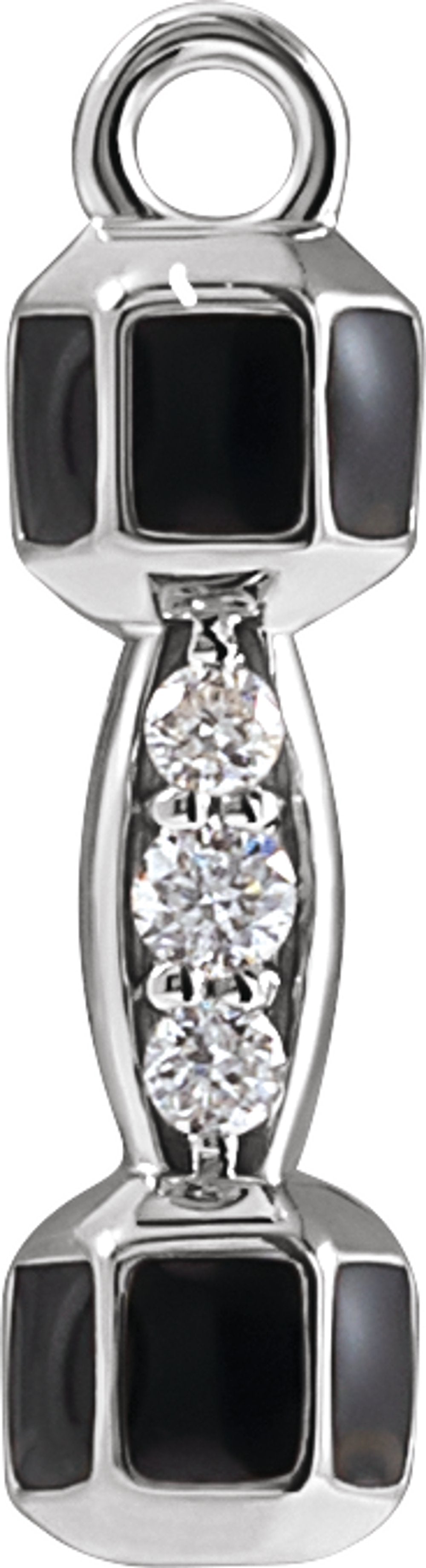 14K White Petite Pavé™ .015 CTW Natural Dangle Black Enamel Barbell Dangle